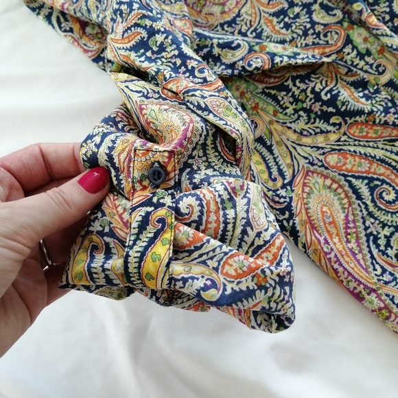 Liberty London Fabrics Colourful Paisley Pleated Partial Button Blouse Large - Picture 14 of 16